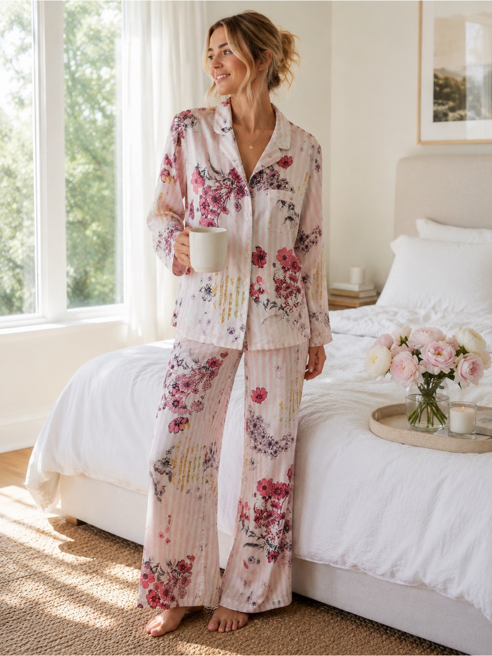 Victoria’s Secret Satin Floral Pajama Set Lounge Sleepwear